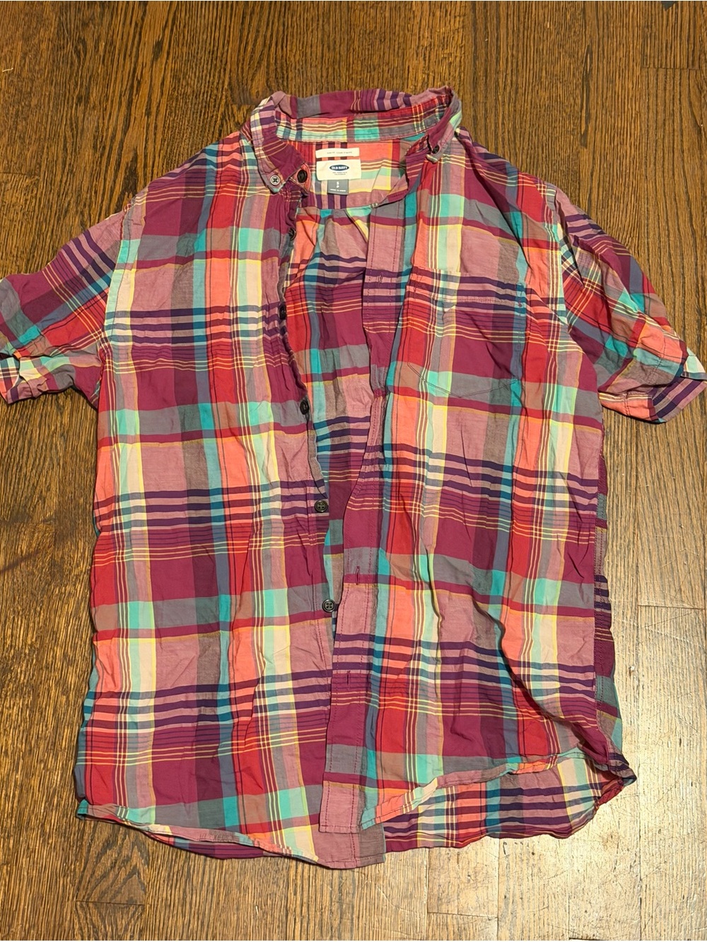 Old Navy Berry Plaid Short-Sleeve Button-Down Shirt